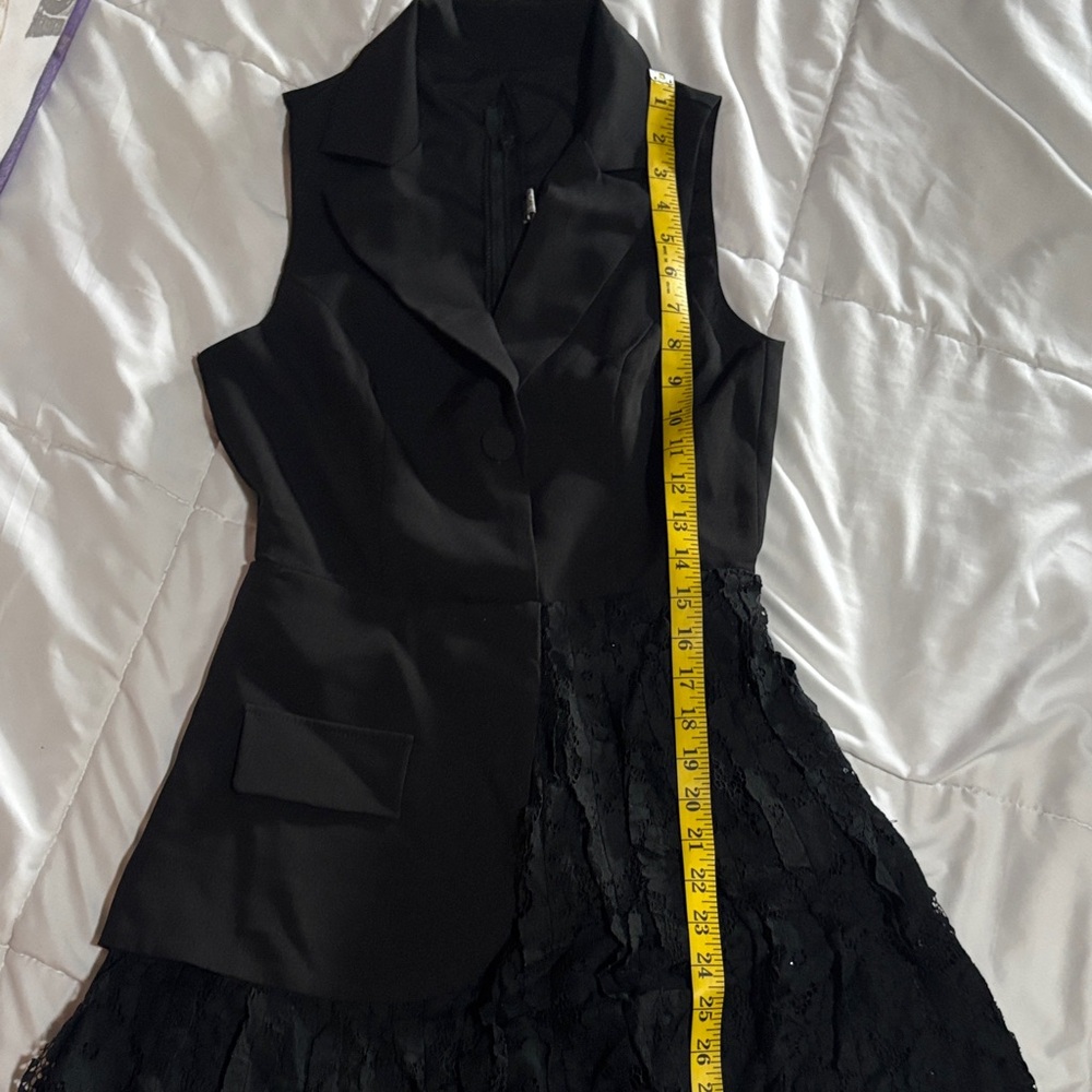 Elegant Black Asymmetrical Dress with Lace Detail